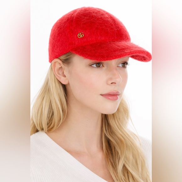 Gucci Orange Mohair Ball Cap with Gold GG Logo - Picture 1 of 7